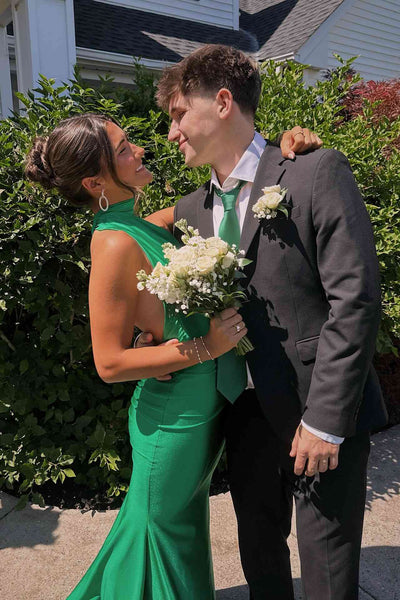 Halter Emerald Green Open Back Mermaid Long Dress