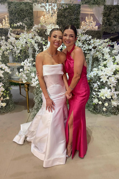Halter Hot Pink Bridesmaid Dress with Slit