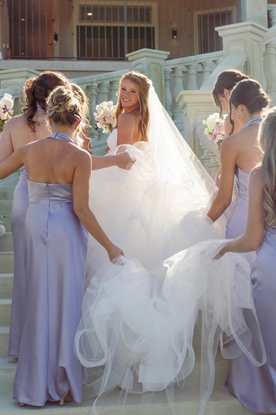 Halter Lilac Open Back Sheath Bridesmaid Dress