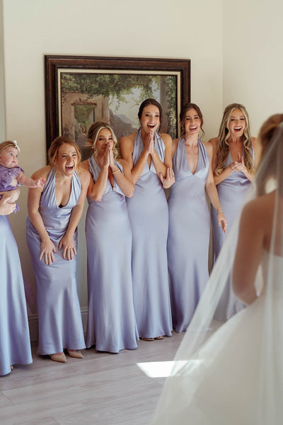 Halter Lilac Open Back Sheath Bridesmaid Dress
