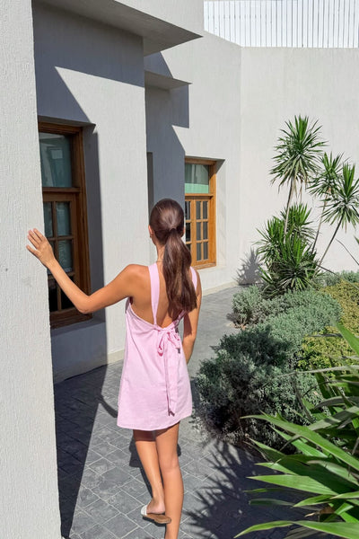 Halter Pink Open Back A-line Mini Dress