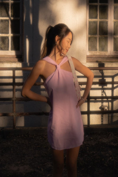 Halter Pink Open Back A-line Mini Dress