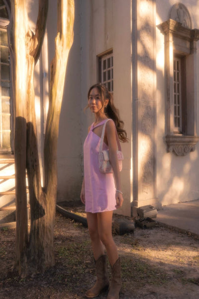 Halter Pink Open Back A-line Mini Dress
