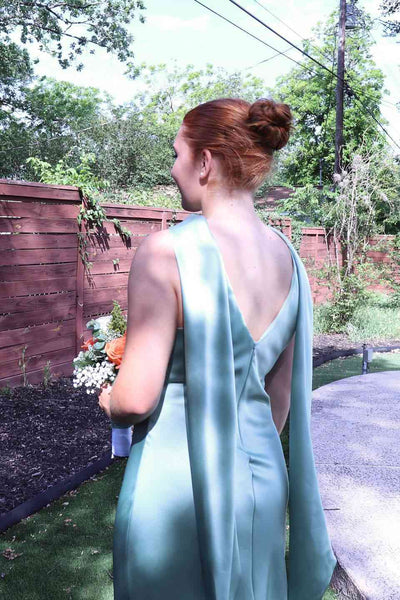 Halter Sage Green V-cut Back Sheath Long Dress