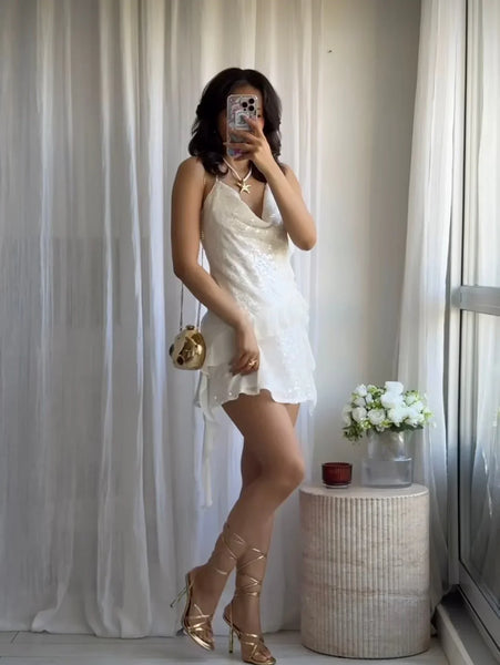 Spaghetti Straps Sleeveless Sequin Mini Prom Dress