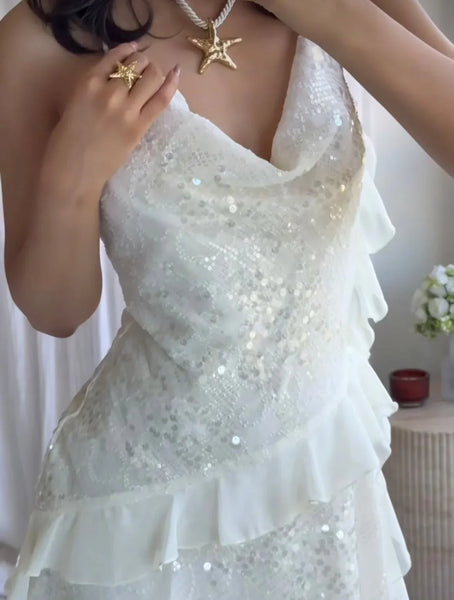 Spaghetti Straps Sleeveless Sequin Mini Prom Dress