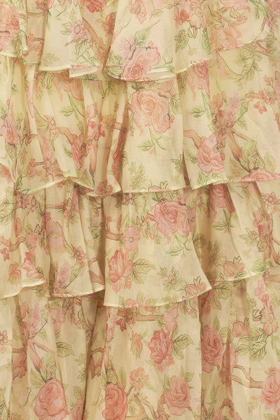 Yellow - Strapless A Line Floral Chiffon Ruffled Prom Dresses With Beading