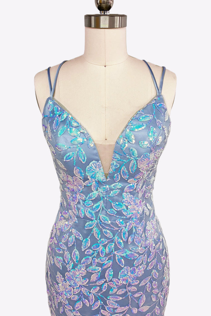 blue dress for baby girl Sexy V Neck Mesh Long Sleeve Luxury Shiny Diamond Bodycon Mini Dress E   ETERNA