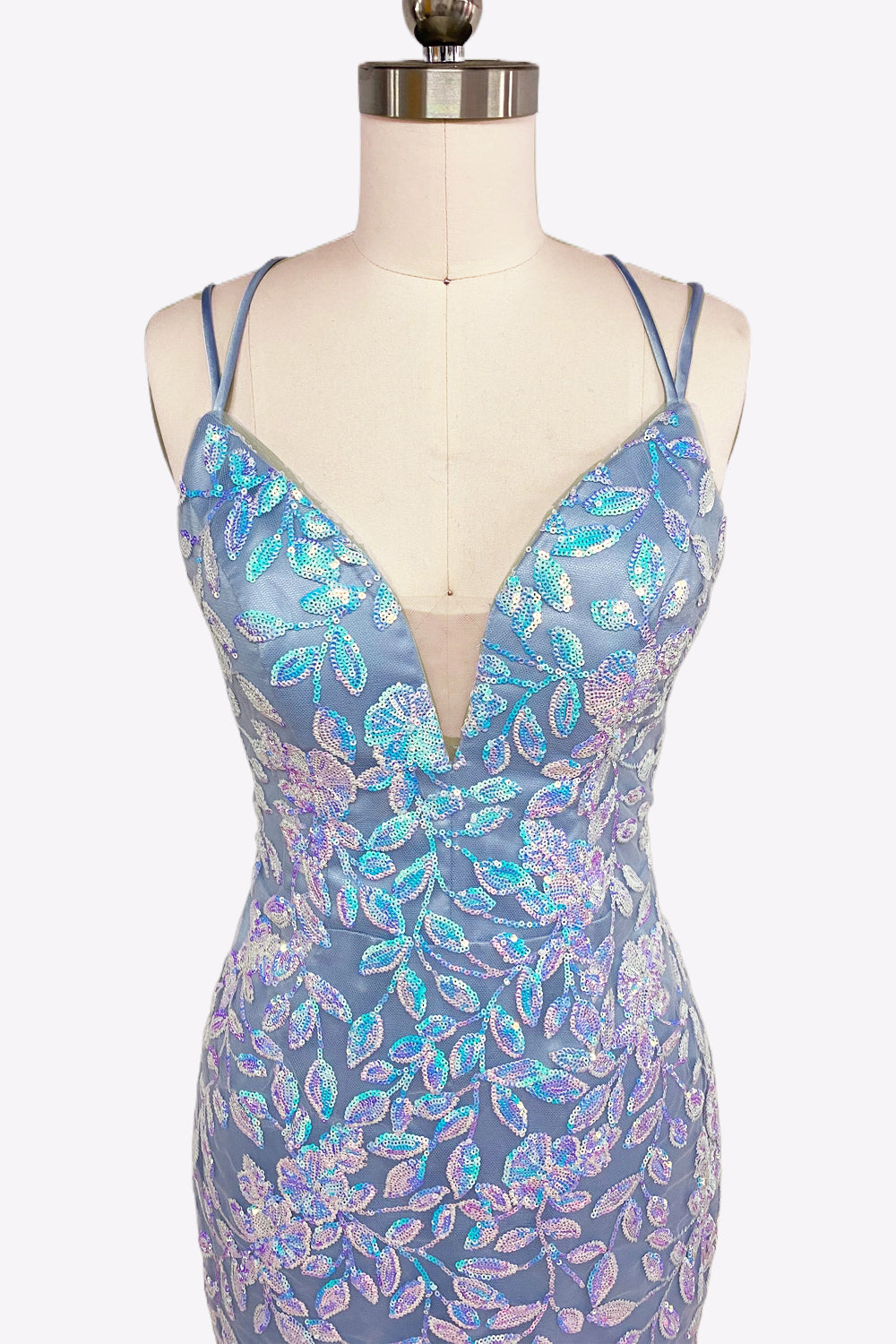 独特の上品 Sequins Neck V Blue Light Lace Homecoming Tight Short 財布・ケース・小物入れ
