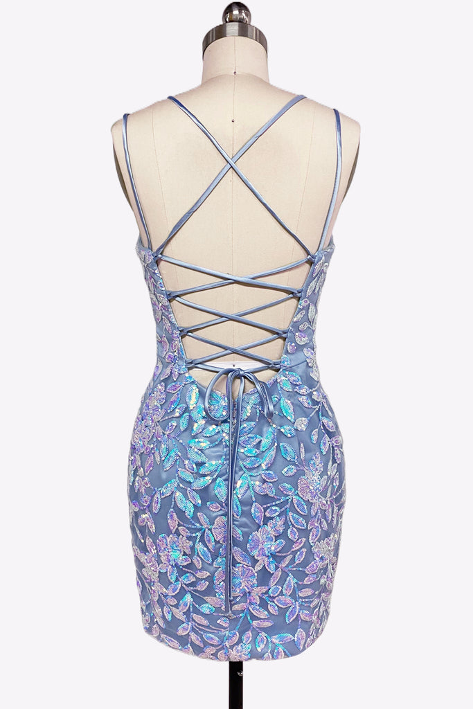 Light Blue V Neck Sequins Lace Short Tight Homecoming Dresses VK081405 Vickidress Light Blue V Neck Sequins Lace Short Tight Homecoming Dresses VK081405 Vickidress