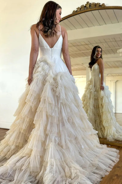 Light Pink Tulle Tiered A-Line Long Prom Dress VK23101406
