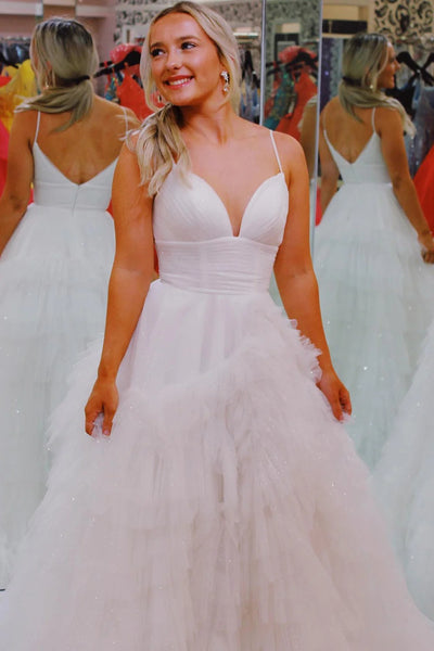 Light Pink Tulle Tiered A-Line Long Prom Dress VK23101406