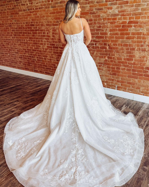 Glittery Tulle Lace Appliqued Wedding Dresses A Line Boho Bride Wedding Gowns