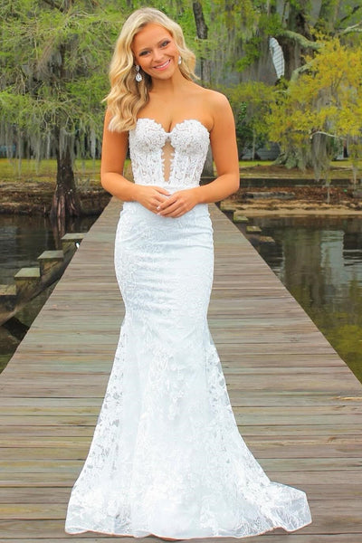 Charming Mermaid Sweetheart Lilace Lace Appliques Prom Dresses with Beading