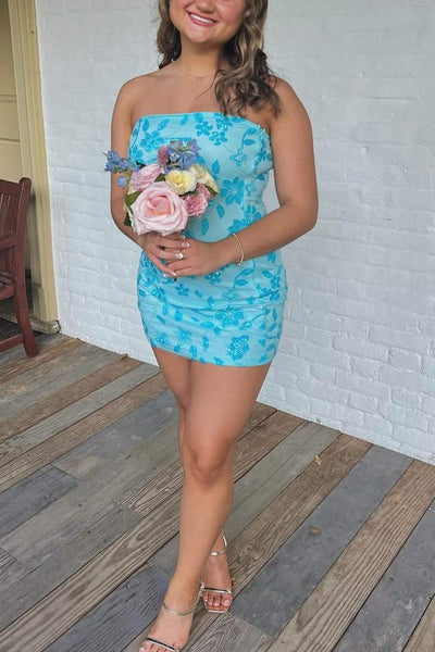 Cute Strapless Sleeveless Beads Appliques Mini Homecoming Dress