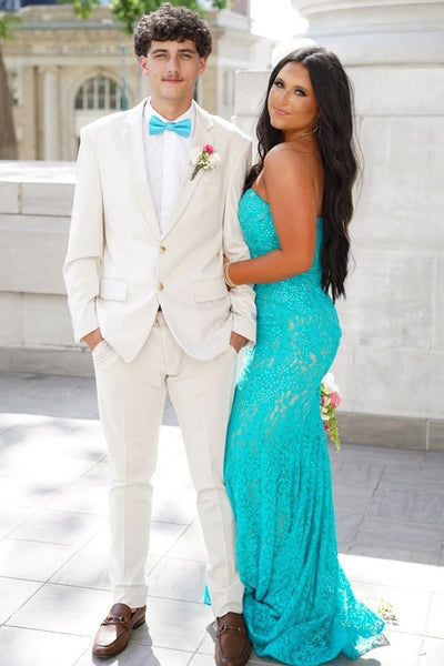 Exquisite Strapless Mermaid Sleeveless Lace Long Prom Dress
