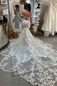 Mermaid Off the Shoulder Lace Wedding Dresses with Train VK23091109-1