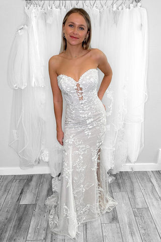 Mermaid Strapless Tulle Appliques Wedding Dresses VK24030201