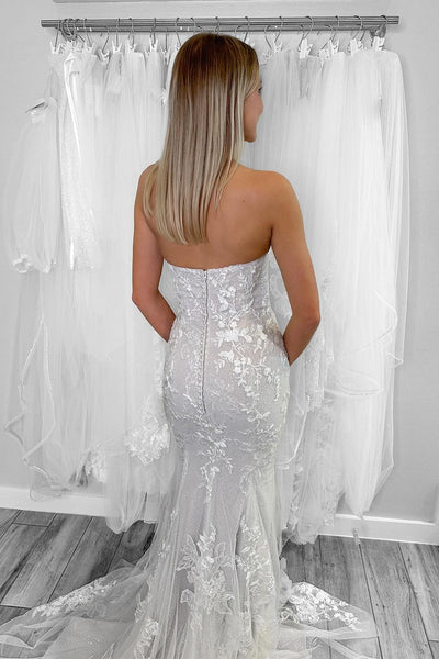 Mermaid Strapless Tulle Appliques Wedding Dresses VK24030201