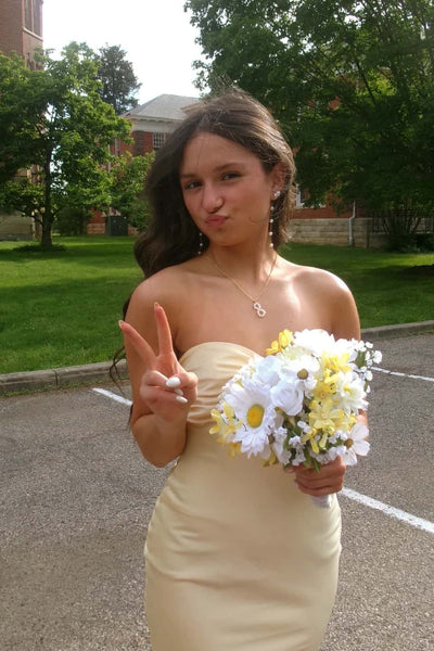 Sweetheart Sheath Yellow Satin Ruched Fitted Long Dress VK26031523