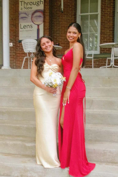 Sweetheart Sheath Yellow Satin Ruched Fitted Long Dress VK26031523