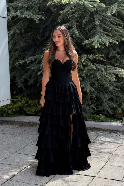 Pink Corset Chiffon Tiered Formal Prom Gown