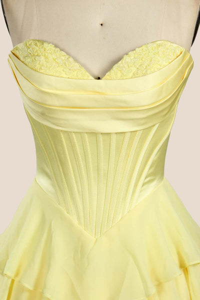 Pink Corset Chiffon Tiered Formal Prom Gown