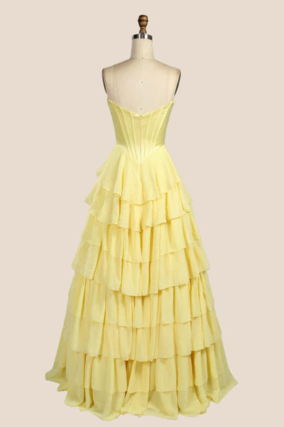 Pink Corset Chiffon Tiered Formal Prom Gown