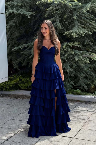 Pink Corset Chiffon Tiered Formal Prom Gown