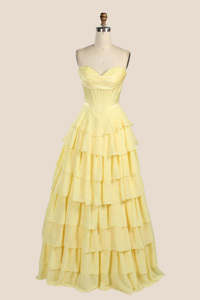 Pink Corset Chiffon Tiered Formal Prom Gown