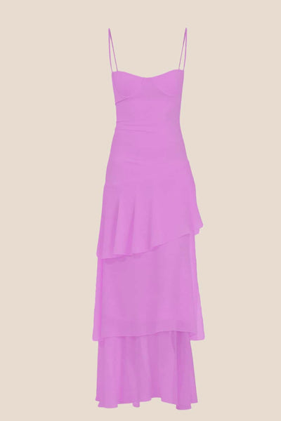 Straps Butter Yellow Chiffon Ruffle Maxi Prom Dress