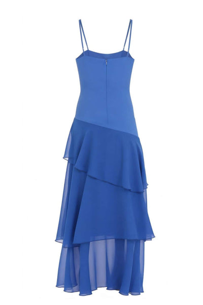 Straps Butter Yellow Chiffon Ruffle Maxi Prom Dress