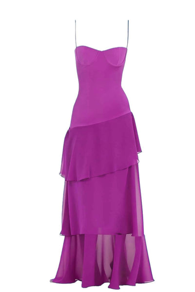 Straps Butter Yellow Chiffon Ruffle Maxi Prom Dress