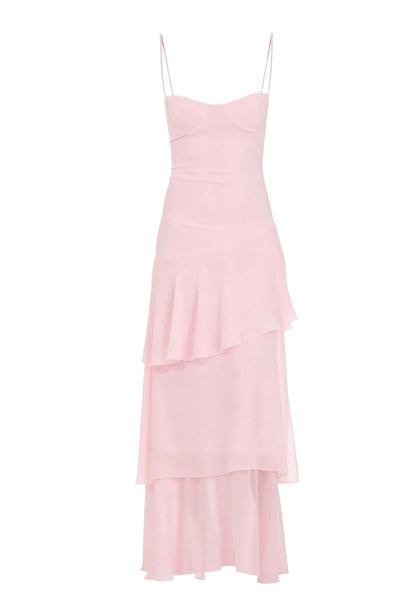 Straps Butter Yellow Chiffon Ruffle Maxi Prom Dress