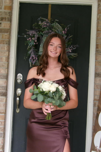 Off the Shoulder Chocolate Brown Long Dress