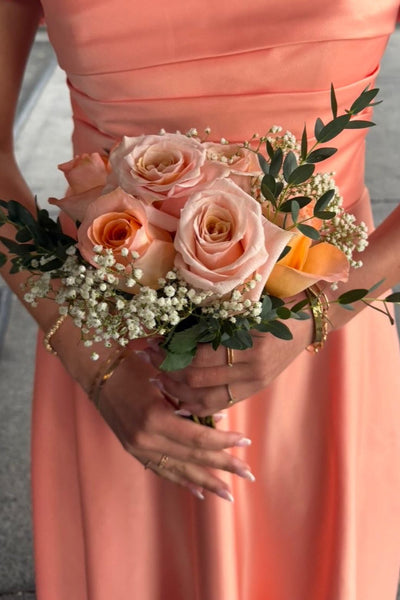 Off the Shoulder Coral 3D Floral Long Dress