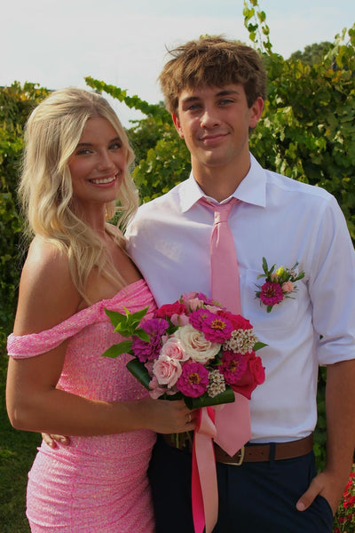Off the Shoulder Pink Ruched Sequin Short Dress