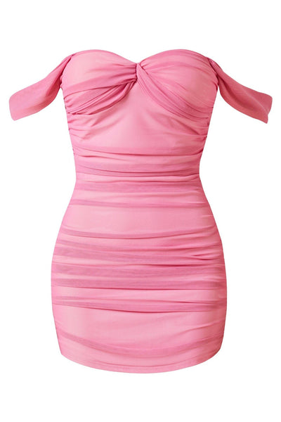 Off the Shoulder Pink Tight Short Tulle Dress