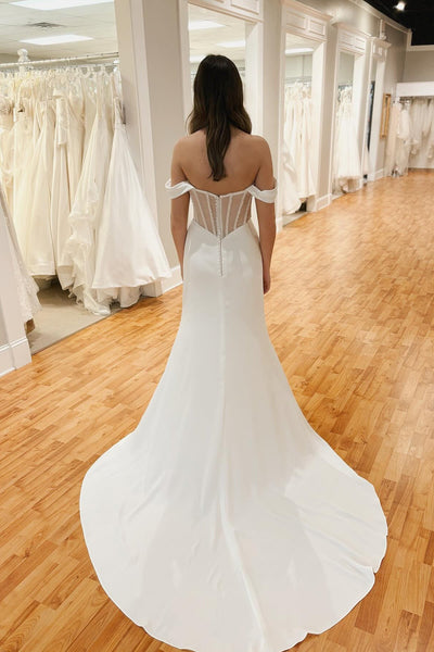 Off the Shoulder White Beaded Mermaid Wedding Dress