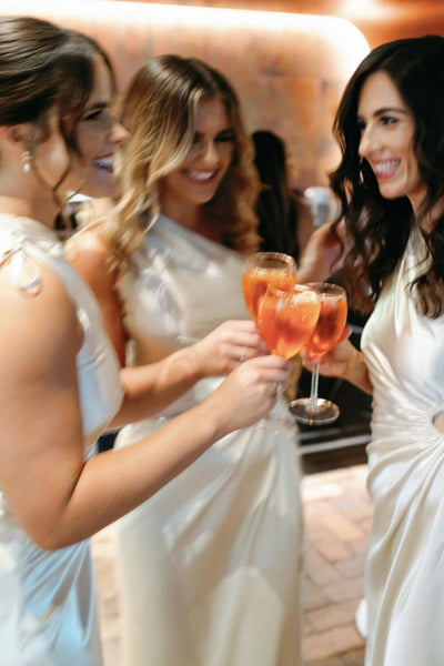One Shoulder Champagne Gathered Long Dress with Slit
