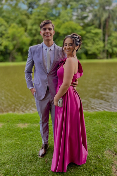 One Shoulder Fuchsia Pleated Bridesmaid Dress