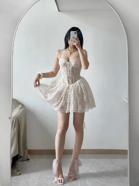 Sexy Lace Suspender Princess Dress Fishbone A-line Birthday Dress Homecoming Dress P3731