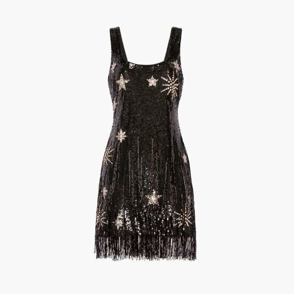 Sparkling Tassel Square Neck Star Sequin Open Back Homecoming Dress P3810
