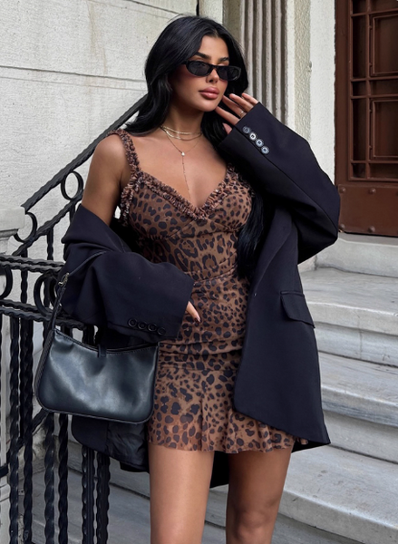 Sexy Lace Leopard Print Low-cut V-neck Birthday Skirt Homecoming Dress