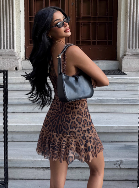 Sexy Lace Leopard Print Low-cut V-neck Birthday Skirt Homecoming Dress