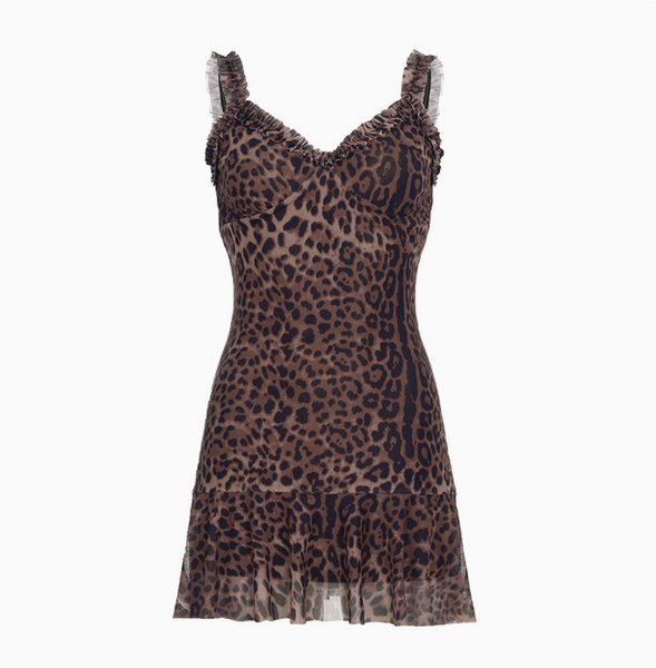 Sexy Lace Leopard Print Low-cut V-neck Birthday Skirt Homecoming Dress
