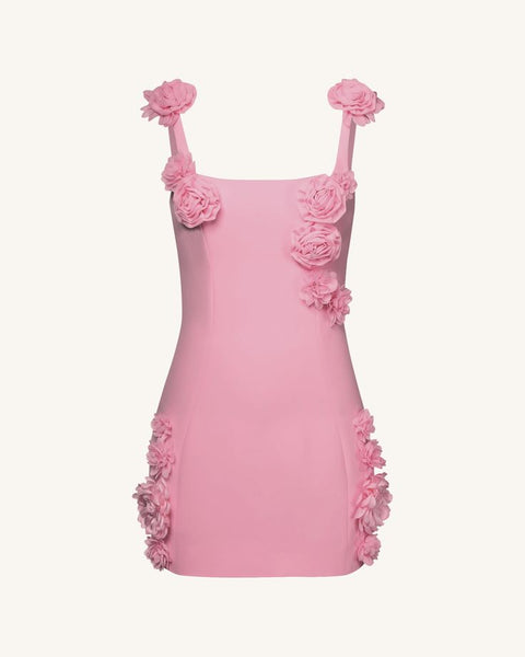 Sweet Pink 3D Flower Square Neck Slim Fit 17th Birthday Homecoming DressSatin