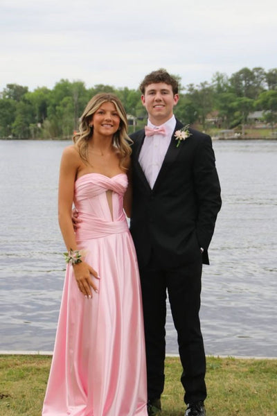 Strapless Royal Blue A-line Long Dress with Slit
