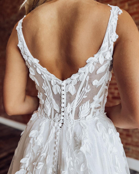 Tulle Lace Appliqued Boho Wedding Dresses A Line Corset Beach Wedding Gowns