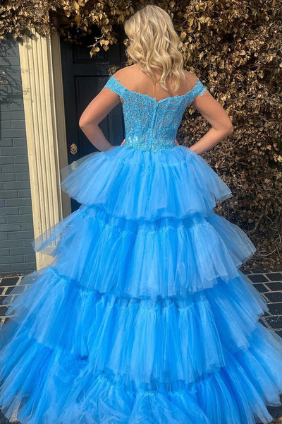 Pretty Blue High Low Ruffle Tulle Homecoming Dress with Lace VK23101307